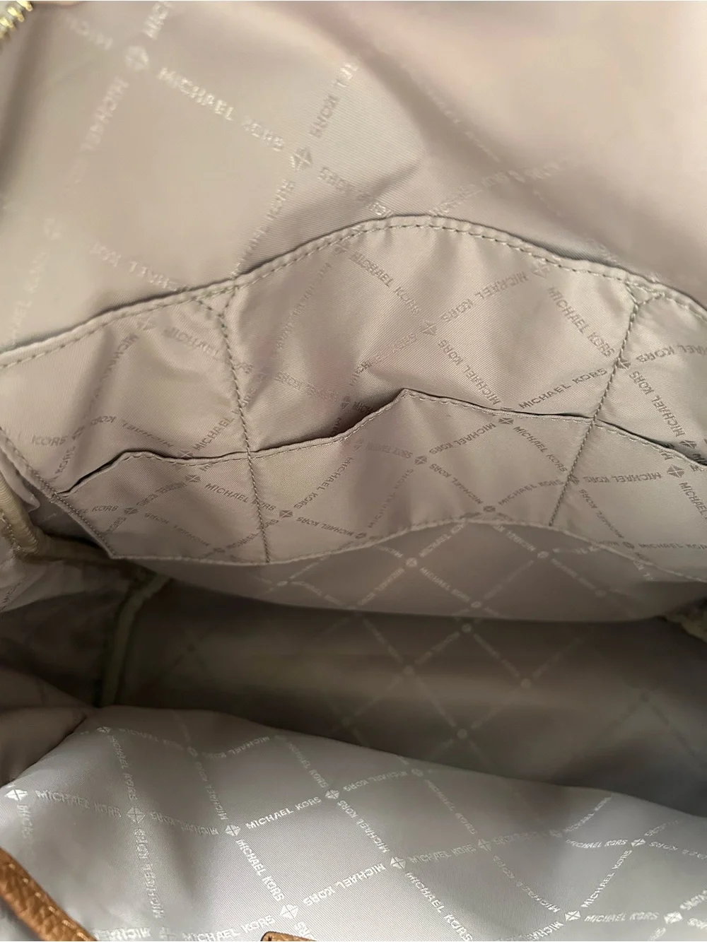 Michael Kors Cream and Brown MK Logo Backpack